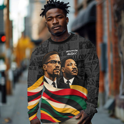MLK And Malcolm X Civil Rights Long Sleeve Shirt Martin Luther King Jr - Pan African Flag - Vintage Newspaper