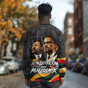 MLK And Malcolm X Civil Rights Long Sleeve Shirt Martin Luther King Jr - Pan African Flag - Vintage Newspaper