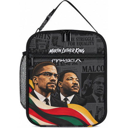 MLK And Malcolm X Civil Rights Lunch Bag Martin Luther King Jr - Pan African Flag - Vintage Newspaper