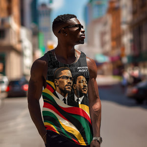 MLK And Malcolm X Civil Rights Men Tank Top Martin Luther King Jr - Pan African Flag - Vintage Newspaper