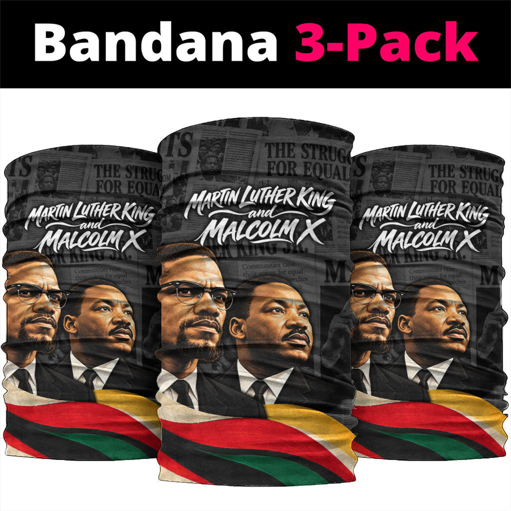 MLK And Malcolm X Civil Rights Neck Gaiter Martin Luther King Jr - Pan African Flag - Vintage Newspaper