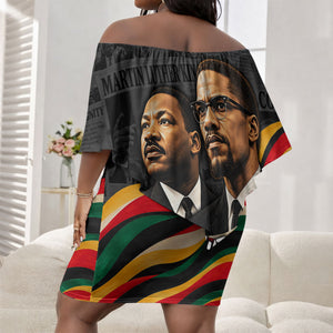 MLK And Malcolm X Civil Rights Off Shoulder Short Dress Martin Luther King Jr - Pan African Flag - Vintage Newspaper