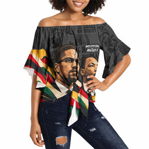 MLK And Malcolm X Civil Rights Off Shoulder Wrap Waist Top Martin Luther King Jr - Pan African Flag - Vintage Newspaper