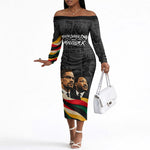 MLK And Malcolm X Civil Rights Off The Shoulder Long Sleeve Dress Martin Luther King Jr - Pan African Flag - Vintage Newspaper