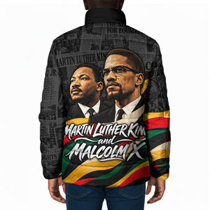 MLK And Malcolm X Civil Rights Padded Jacket Martin Luther King Jr - Pan African Flag - Vintage Newspaper