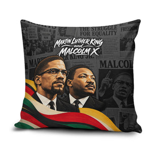 MLK And Malcolm X Civil Rights Pillow Cover Martin Luther King Jr - Pan African Flag - Vintage Newspaper