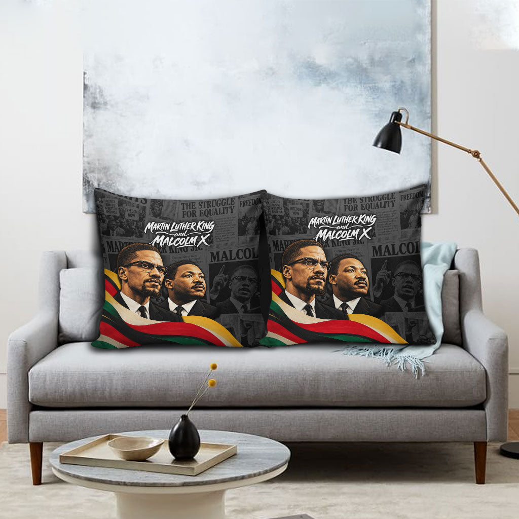MLK And Malcolm X Civil Rights Pillow Cover Martin Luther King Jr - Pan African Flag - Vintage Newspaper