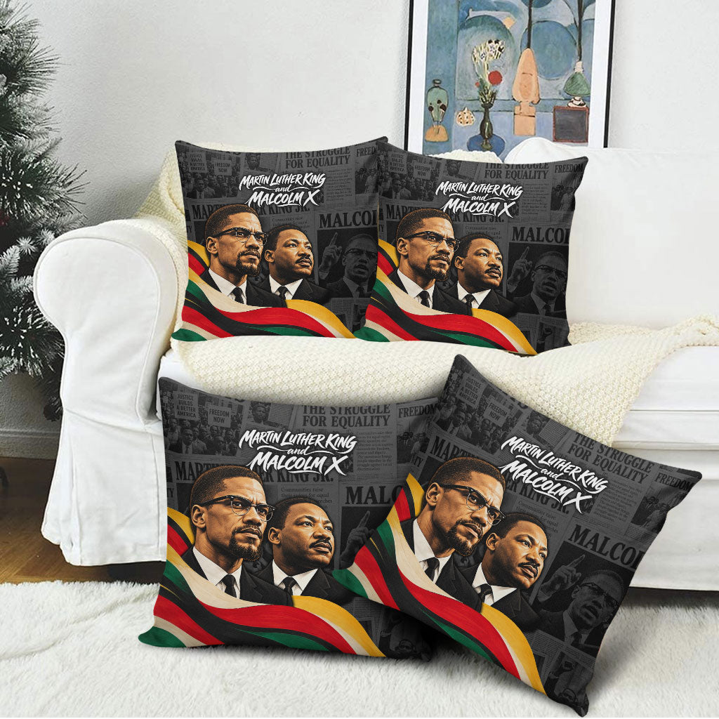MLK And Malcolm X Civil Rights Pillow Cover Martin Luther King Jr - Pan African Flag - Vintage Newspaper