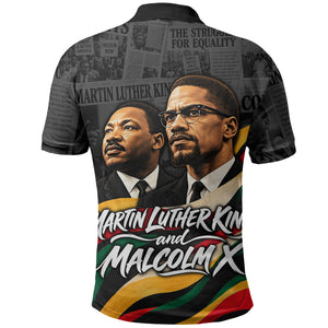 MLK And Malcolm X Civil Rights Polo Shirt Martin Luther King Jr - Pan African Flag - Vintage Newspaper