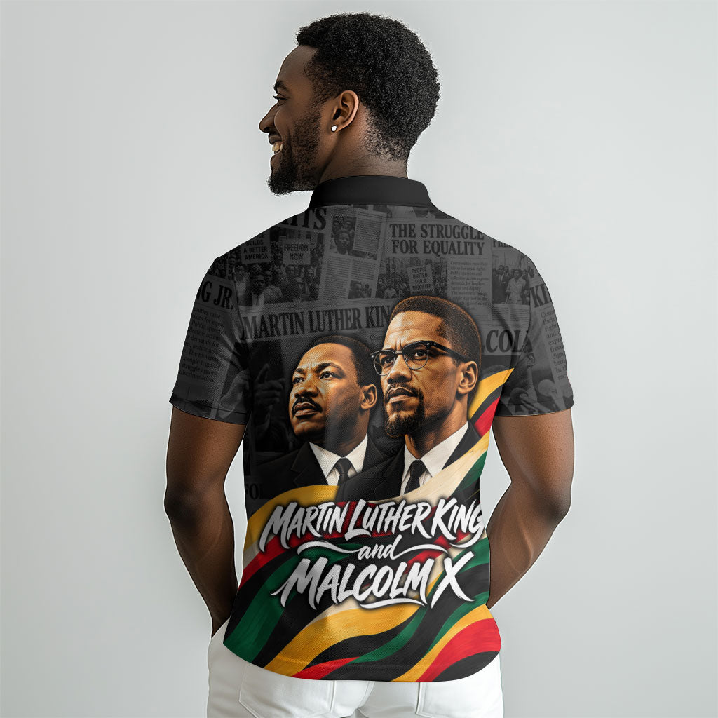MLK And Malcolm X Civil Rights Polo Shirt Martin Luther King Jr - Pan African Flag - Vintage Newspaper