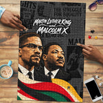 MLK And Malcolm X Civil Rights Puzzle Martin Luther King Jr - Pan African Flag - Vintage Newspaper