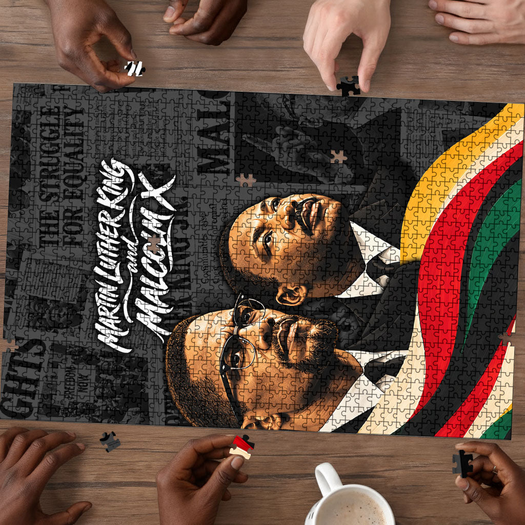 MLK And Malcolm X Civil Rights Puzzle Martin Luther King Jr - Pan African Flag - Vintage Newspaper
