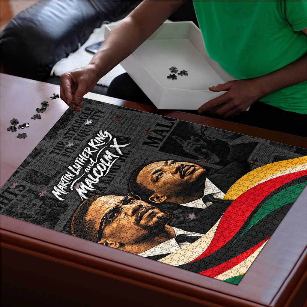 MLK And Malcolm X Civil Rights Puzzle Martin Luther King Jr - Pan African Flag - Vintage Newspaper
