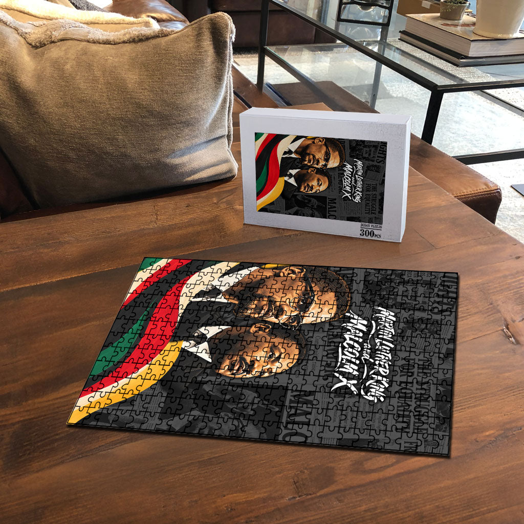 MLK And Malcolm X Civil Rights Puzzle Martin Luther King Jr - Pan African Flag - Vintage Newspaper