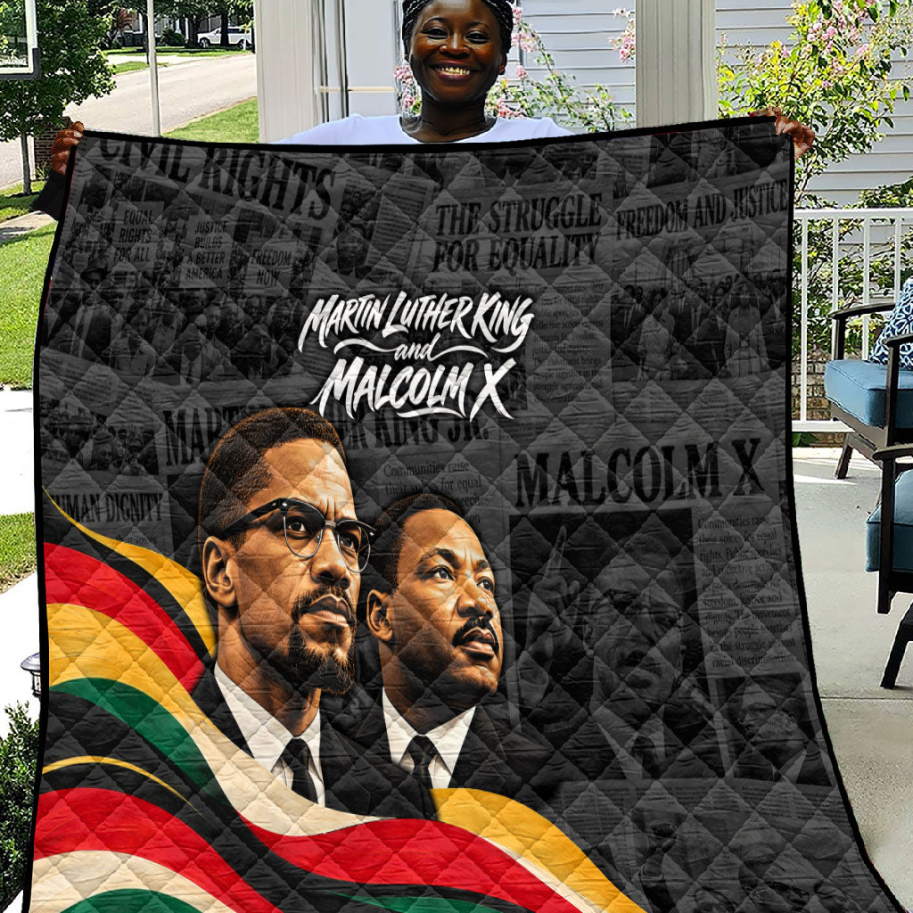 MLK And Malcolm X Civil Rights Quilt Martin Luther King Jr - Pan African Flag - Vintage Newspaper