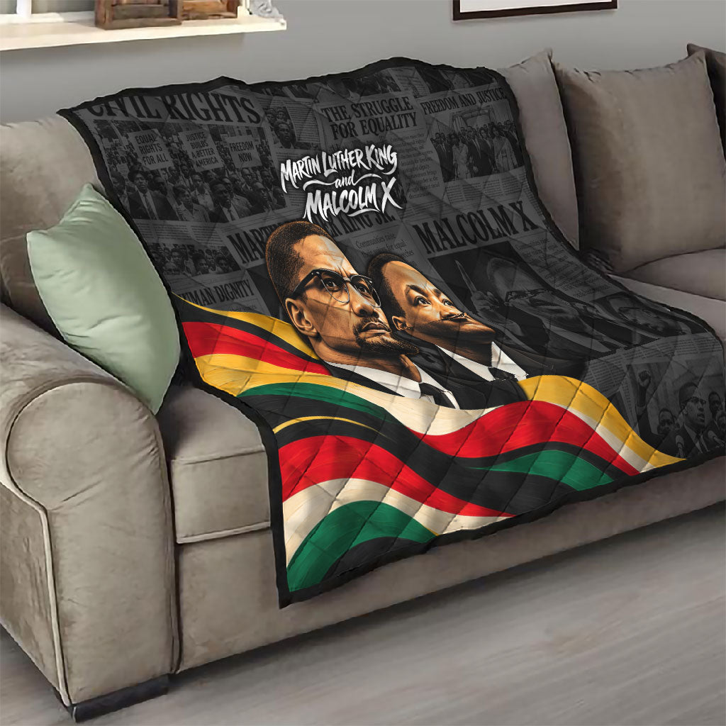 MLK And Malcolm X Civil Rights Quilt Martin Luther King Jr - Pan African Flag - Vintage Newspaper