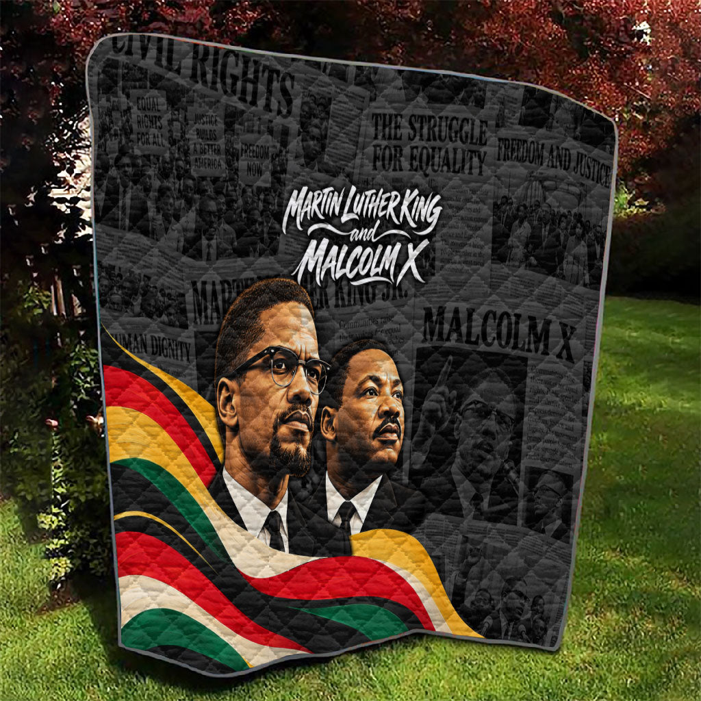 MLK And Malcolm X Civil Rights Quilt Martin Luther King Jr - Pan African Flag - Vintage Newspaper