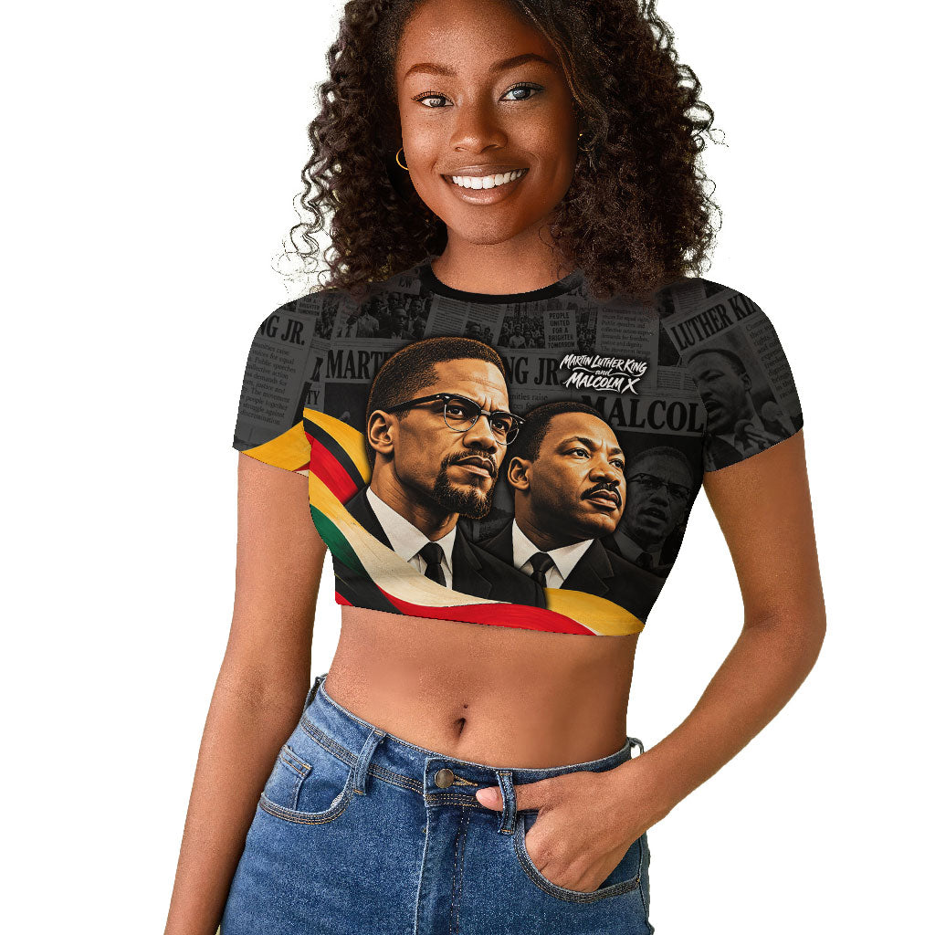 MLK And Malcolm X Civil Rights Raglan Cropped T shirt Martin Luther King Jr - Pan African Flag - Vintage Newspaper