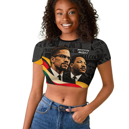 MLK And Malcolm X Civil Rights Raglan Cropped T shirt Martin Luther King Jr - Pan African Flag - Vintage Newspaper