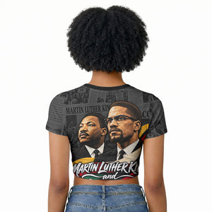 MLK And Malcolm X Civil Rights Raglan Cropped T shirt Martin Luther King Jr - Pan African Flag - Vintage Newspaper
