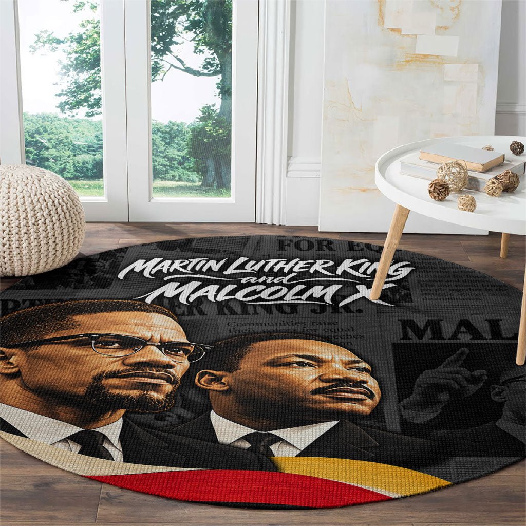 MLK And Malcolm X Civil Rights Round Carpet Martin Luther King Jr - Pan African Flag - Vintage Newspaper