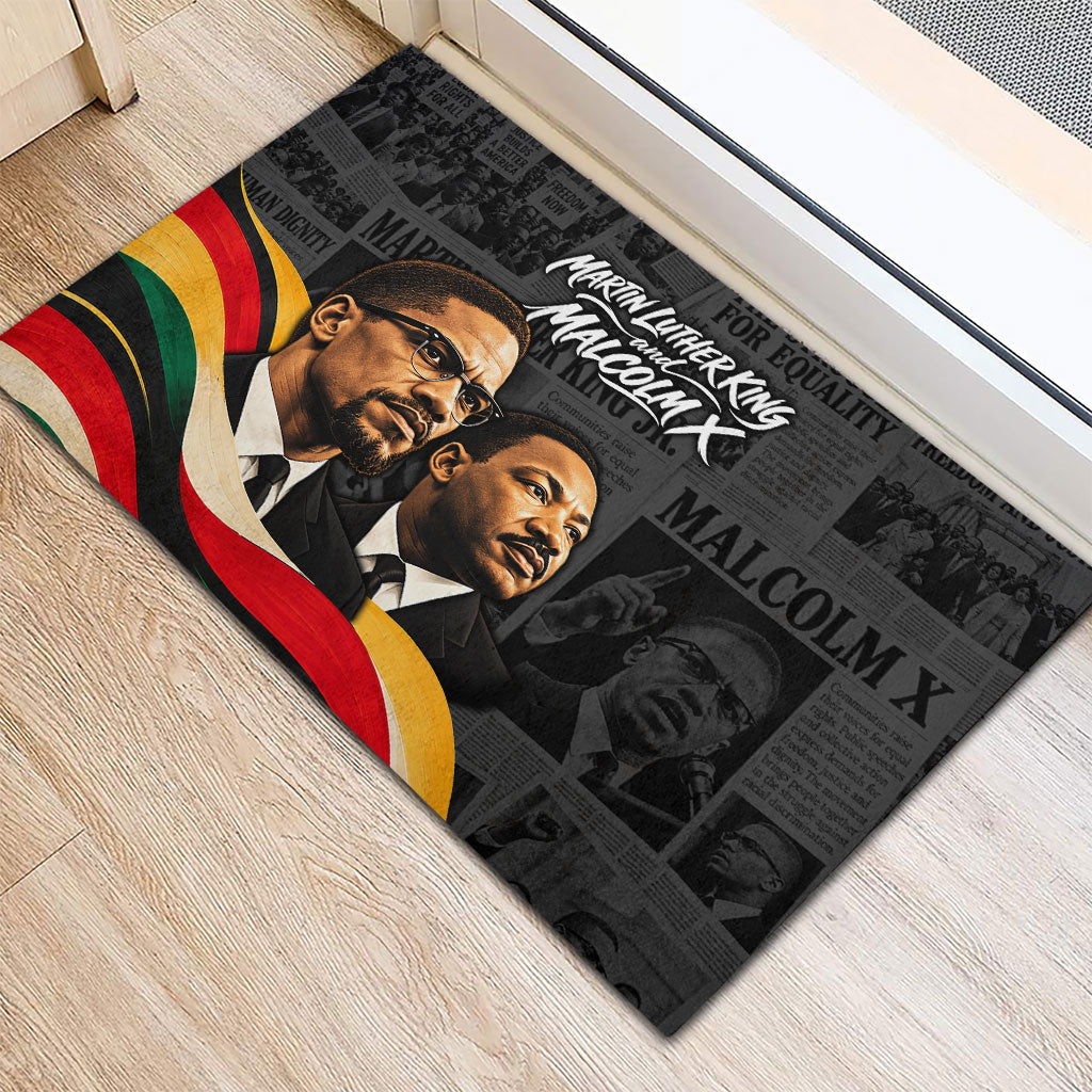 MLK And Malcolm X Civil Rights Rubber Doormat Martin Luther King Jr - Pan African Flag - Vintage Newspaper