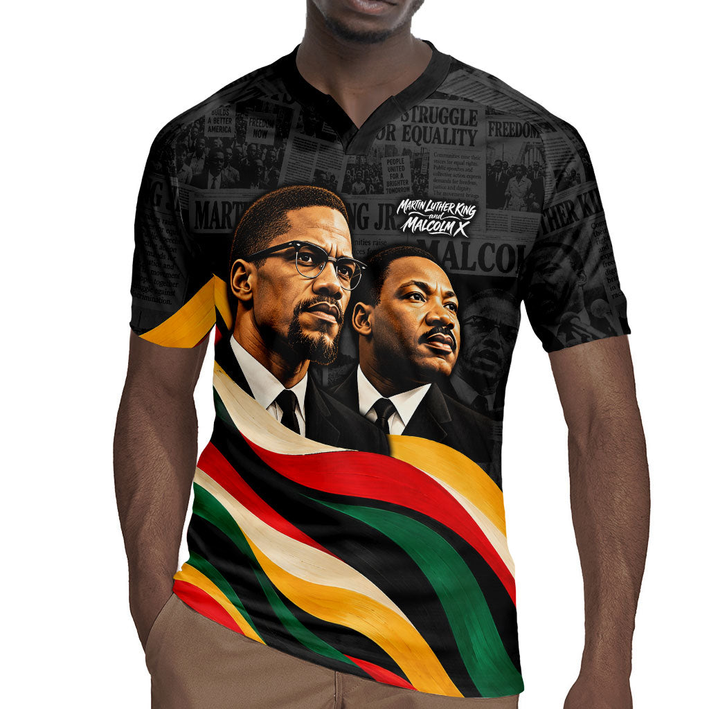 MLK And Malcolm X Civil Rights Rugby Jersey Martin Luther King Jr - Pan African Flag - Vintage Newspaper