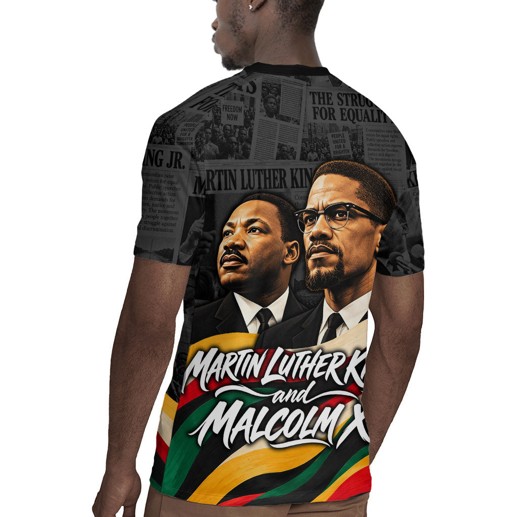 MLK And Malcolm X Civil Rights Rugby Jersey Martin Luther King Jr - Pan African Flag - Vintage Newspaper