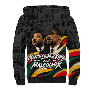 MLK And Malcolm X Civil Rights Sherpa Hoodie Martin Luther King Jr - Pan African Flag - Vintage Newspaper