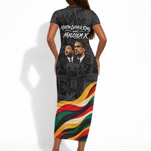 MLK And Malcolm X Civil Rights Short Sleeve Bodycon Dress Martin Luther King Jr - Pan African Flag - Vintage Newspaper