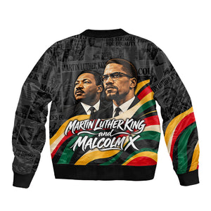 MLK And Malcolm X Civil Rights Sleeve Zip Bomber Jacket Martin Luther King Jr - Pan African Flag - Vintage Newspaper