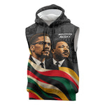 MLK And Malcolm X Civil Rights Sleeveless Hoodie Martin Luther King Jr - Pan African Flag - Vintage Newspaper