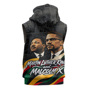 MLK And Malcolm X Civil Rights Sleeveless Hoodie Martin Luther King Jr - Pan African Flag - Vintage Newspaper