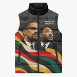 MLK And Malcolm X Civil Rights Sleeveless Puffer Jacket Martin Luther King Jr - Pan African Flag - Vintage Newspaper