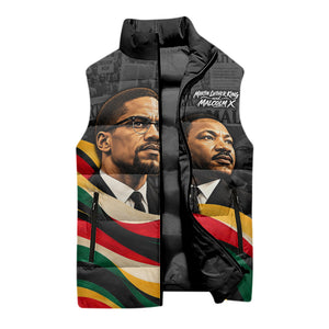 MLK And Malcolm X Civil Rights Sleeveless Puffer Jacket Martin Luther King Jr - Pan African Flag - Vintage Newspaper