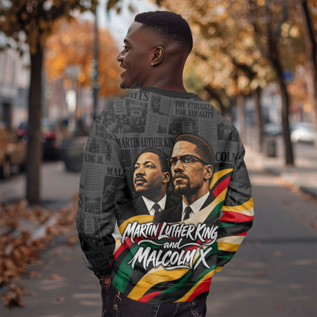 MLK And Malcolm X Civil Rights Sweatshirt Martin Luther King Jr - Pan African Flag - Vintage Newspaper