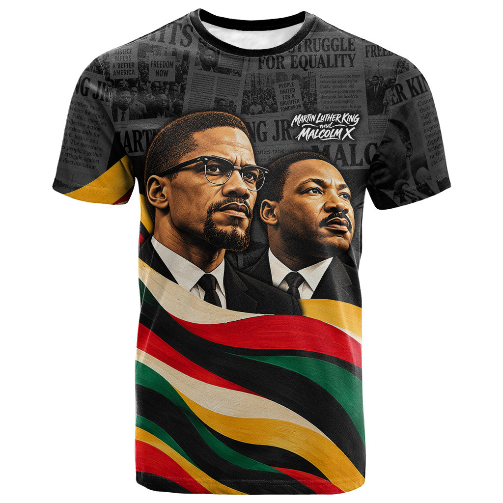 MLK And Malcolm X Civil Rights T shirt Martin Luther King Jr - Pan African Flag - Vintage Newspaper