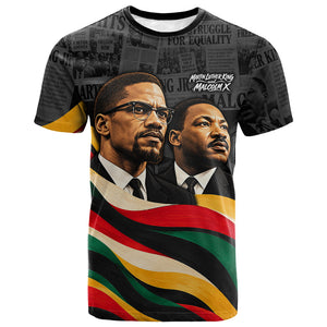 MLK And Malcolm X Civil Rights T shirt Martin Luther King Jr - Pan African Flag - Vintage Newspaper