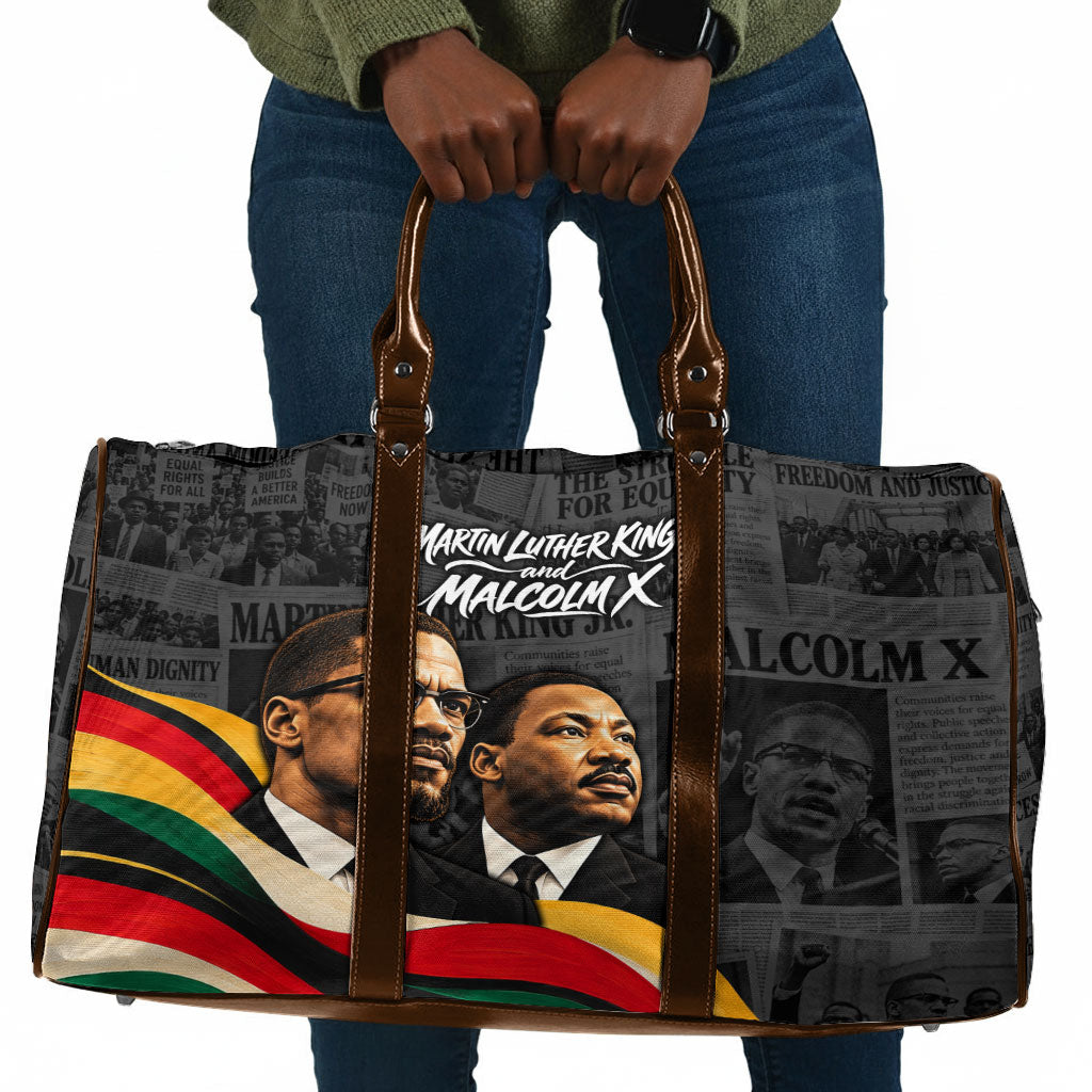 MLK And Malcolm X Civil Rights Travel Bag Martin Luther King Jr - Pan African Flag - Vintage Newspaper