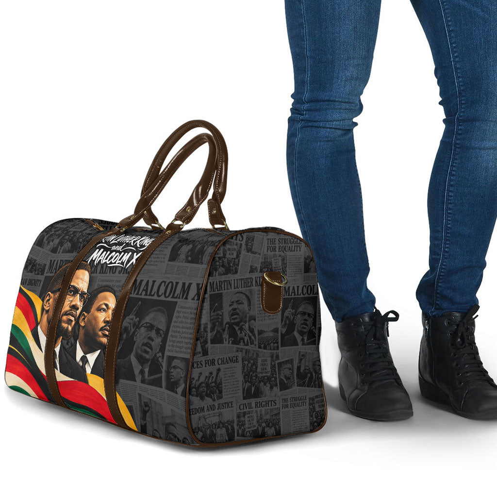 MLK And Malcolm X Civil Rights Travel Bag Martin Luther King Jr - Pan African Flag - Vintage Newspaper