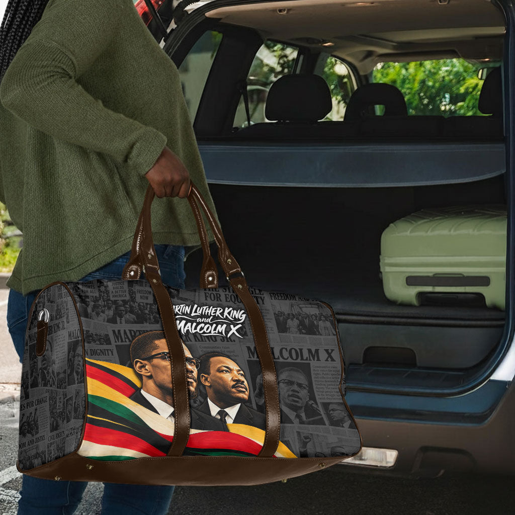 MLK And Malcolm X Civil Rights Travel Bag Martin Luther King Jr - Pan African Flag - Vintage Newspaper