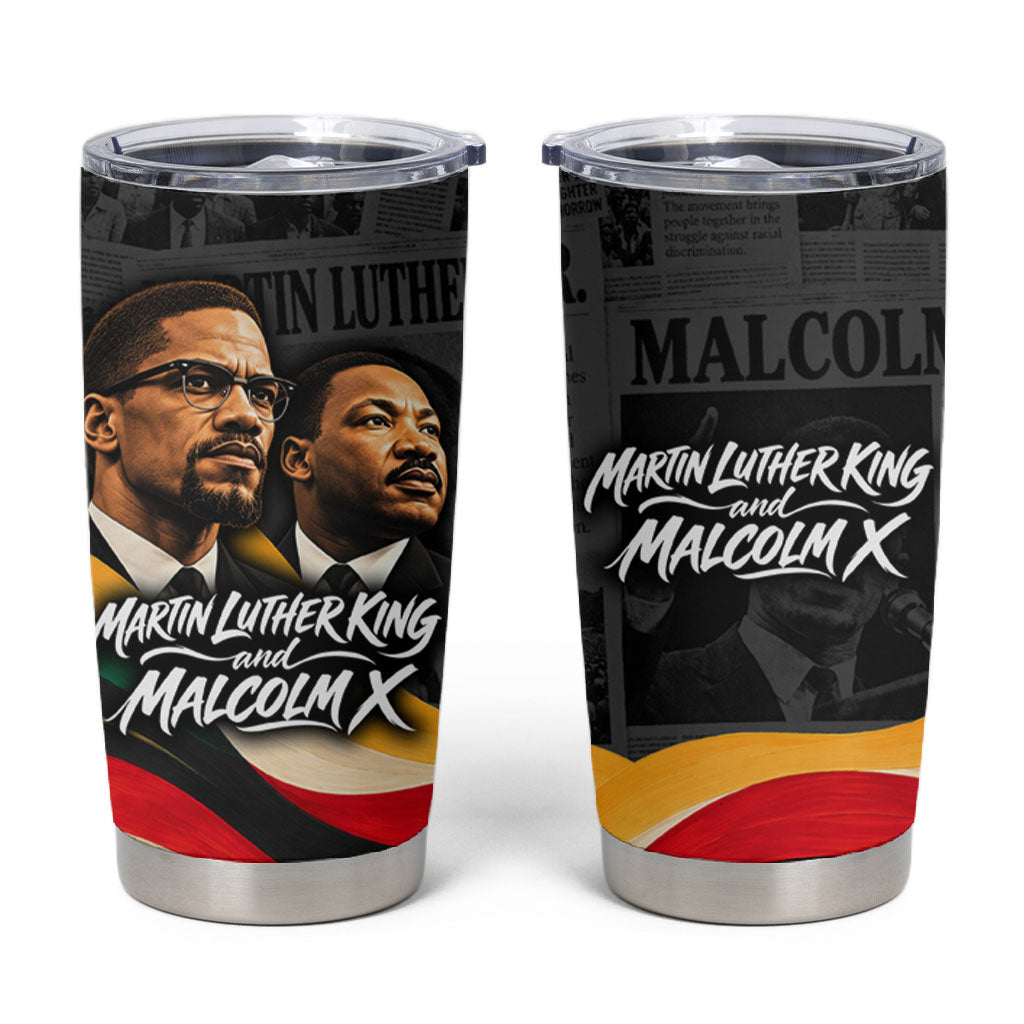 MLK And Malcolm X Civil Rights Tumbler Cup Martin Luther King Jr - Pan African Flag - Vintage Newspaper