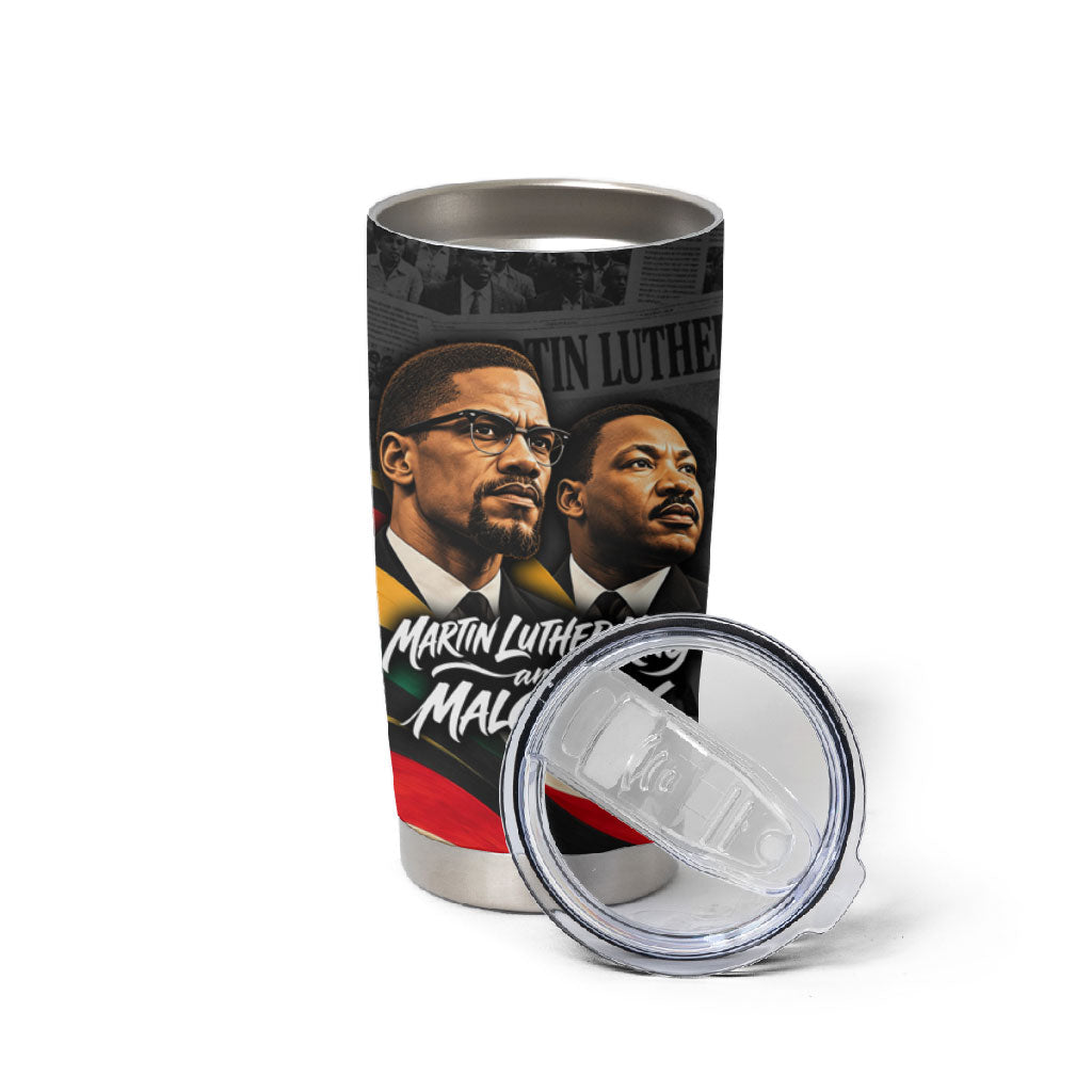 MLK And Malcolm X Civil Rights Tumbler Cup Martin Luther King Jr - Pan African Flag - Vintage Newspaper