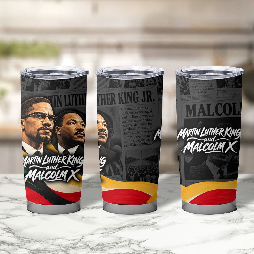 MLK And Malcolm X Civil Rights Tumbler Cup Martin Luther King Jr - Pan African Flag - Vintage Newspaper