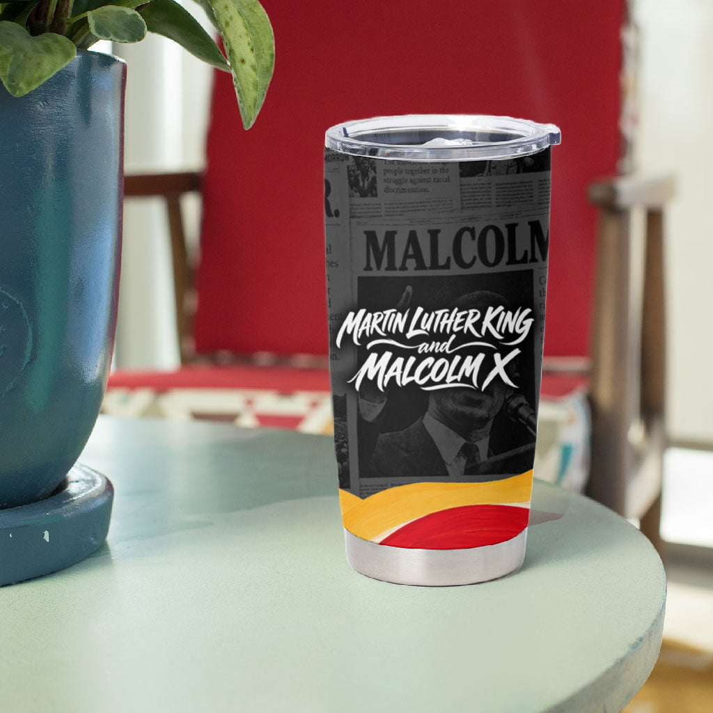 MLK And Malcolm X Civil Rights Tumbler Cup Martin Luther King Jr - Pan African Flag - Vintage Newspaper