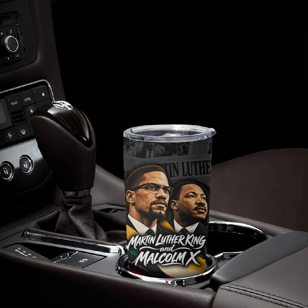 MLK And Malcolm X Civil Rights Tumbler Cup Martin Luther King Jr - Pan African Flag - Vintage Newspaper