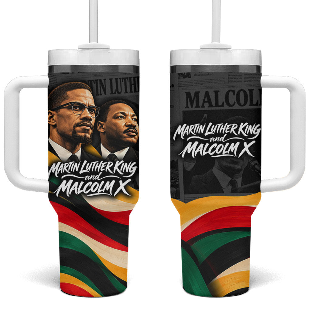 MLK And Malcolm X Civil Rights Tumbler With Handle Martin Luther King Jr - Pan African Flag - Vintage Newspaper