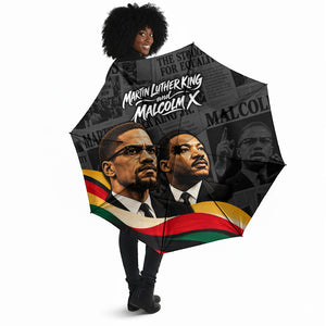 MLK And Malcolm X Civil Rights Umbrella Martin Luther King Jr - Pan African Flag - Vintage Newspaper