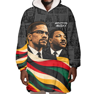 MLK And Malcolm X Civil Rights Wearable Blanket Hoodie Martin Luther King Jr - Pan African Flag - Vintage Newspaper
