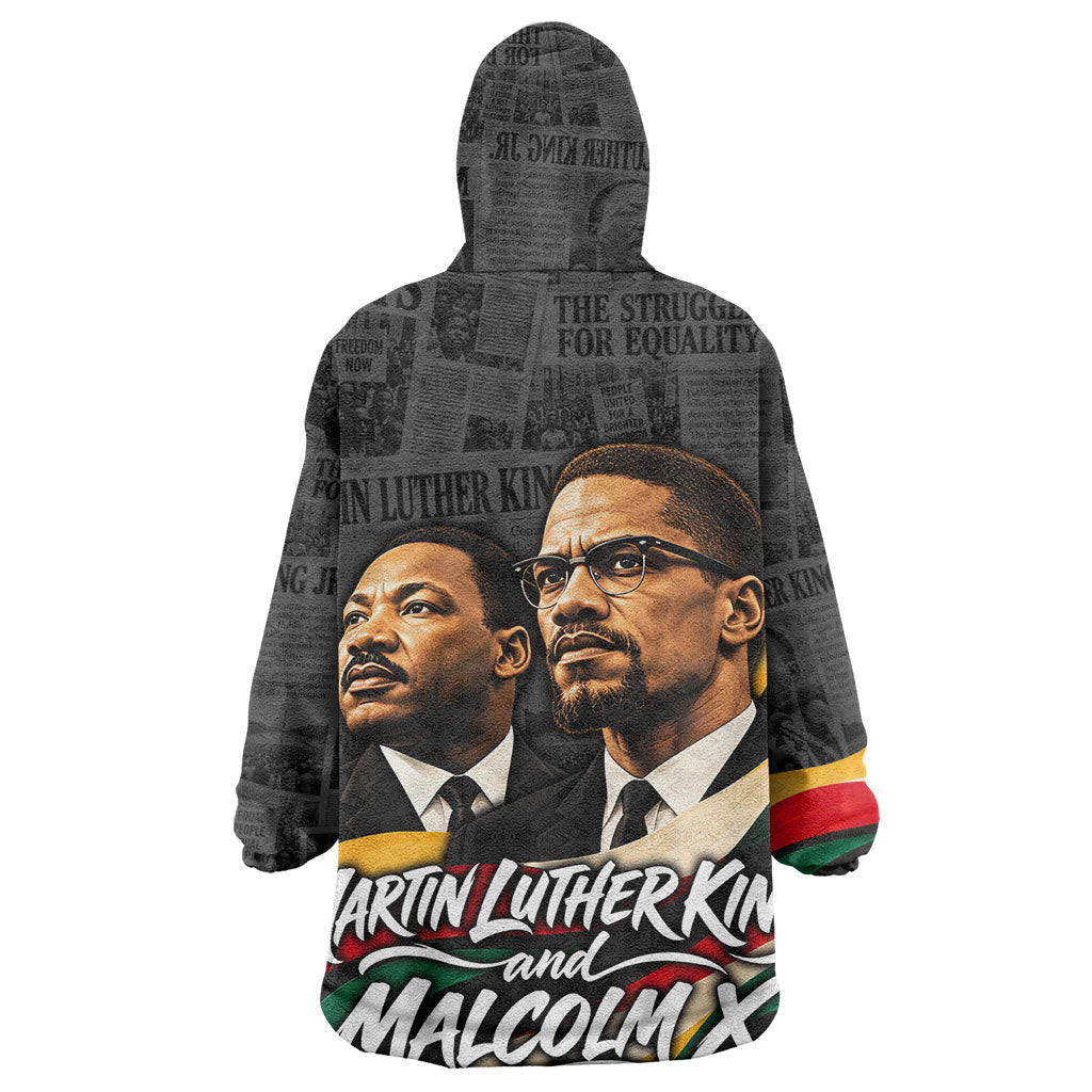 MLK And Malcolm X Civil Rights Wearable Blanket Hoodie Martin Luther King Jr - Pan African Flag - Vintage Newspaper